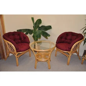 Sedací souprava Ratanová sedací souprava bahama malá medová polstr MAXI vínový kepr