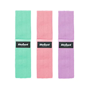 Sada látkových cvičebních pásů - Mini Band M, 27-55 kg, 3 látkové pásy, REBEL ACTIVE