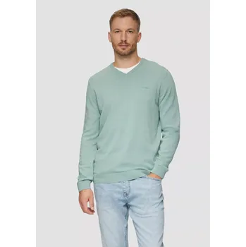 Pánský svetr s.Oliver pánský pletený svetr s výstřihem do V světle zelený Velikost: XL