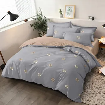 Povlečení BAVLNĚNÉ POVLEČENÍ - KVÍTKY ŠEDO -BÉŽOVÉ 140X200/70X90cm + POVLAK NA POLŠTÁŘEK ZDARMA