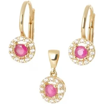 Souprava šperků Zlatá souprava náušnic a přívěšku s rubíny a zirkony ZLSS51F + DÁREK ZDARMA