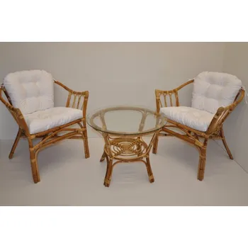 Zahradní sestava Ratanová sedací souprava 2 křesla a stolek - polstry bílé - Ratanová sedací souprava 2 křesla a stolek - polstry bílé