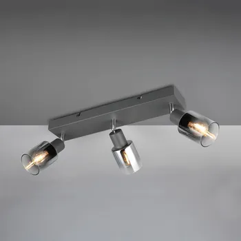 Lampička Reality Leuchten Stropní bodové svítidlo Cadiz, 3 světla, E14, antracitová barva - Stínidlo - Ø 7 cm, výška 8 cm; stropní držák - výška 3 cm, délka 41 cm, šířka 8,5 cm antracitová, kouřově šedá 3 x 10 W LED - Doprava zdarma