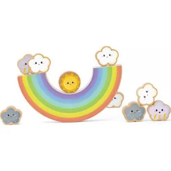 Hračka pro nejmenší Teddies Hra balanční duha s mráčky dřevo 10 ks 20 x 12 x 4,5 cm