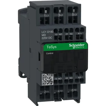 Stykač Schneider Electric LC1D183MD Stykač 18A 1"Z" +1"V", pruž.svorky, 220V DC, cívka s rozšíř.rozsahem a odruš.modulem