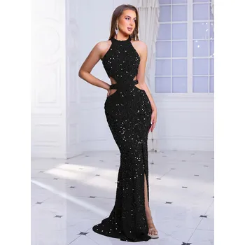 Dámské šaty Sexy šaty s obojkem a bočními rozparky Barva: Černá, Velikost: XL