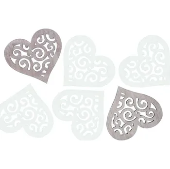 Výtvarná sada Dřevěná srdce 6cm - hnědobílý mix 6ks