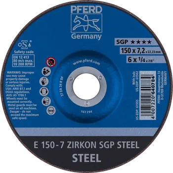 Brusný kotouč Pferd 62215326 | Brusný kotouč 150 x 7,2 x 22,23 mm, ZIRKON SGP STEEL