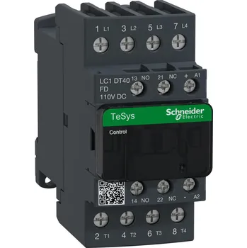 Stykač Schneider Electric LC1DT40FD Stykač 4P (4"Z") 40A v AC-1, pom.kont.1"Z"+1"V",110V DC, cívka s rozšíř.rozsahem a odruš.modulem