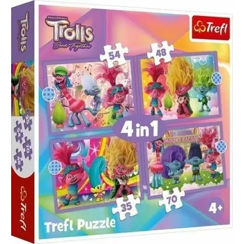 Puzzle Puzzle Trollové: Barevné dobrodružství 4v1 (35,48,54,70 dílků)