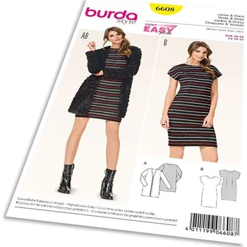Volný čas Střih Burda 6608 - Tričkové šaty, jednoduchý kabátek