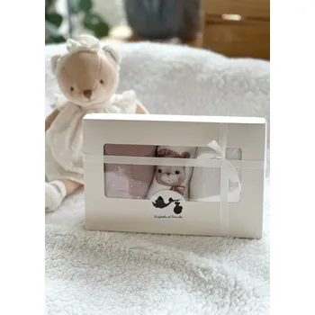 Dárková krabička Dárková krabička - mušelínové plenky 3ks starorůžová s medvídky