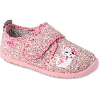 Dívčí obuv Bačkory papuče Befado SOFTER 902X041 902Y041 barefoot růžové s kočkou flexi suchý zip velikost: 27