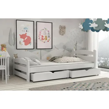 Dětská postel Dětská postel z masivu borovice MAX se šuplíky - 200x90 cm - BÍLÁ