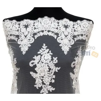Metráž - svatební krajka BÍLÁ LZ92501001- látka na svatební a společenské šaty - Bílá, 130 cm