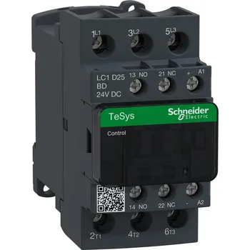 Stykač Schneider Electric LC1D25BD Stykač 25A 1"Z" +1"V" 24V DC, cívka s rozšíř.rozsahem a odruš.modulem