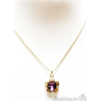 Náhrdelník Zlacený hadový Řetízek a Přívěsek, Fialový broušený kámen.