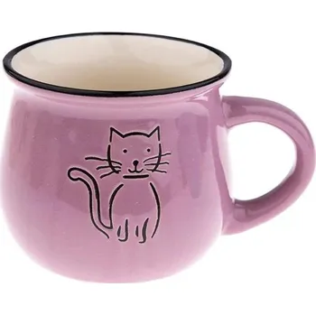 Hrnek keramický s kočkou - fialový 368 ml