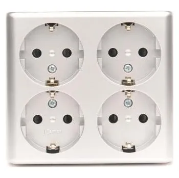 Elektrická zásuvka Simon EGSZ4SNZ/43 Zásuvka čtyřnásobná s clonkami Schuko (kompletní výrobek) 16A 250V, bezšroubové, hliníkový, metalizovaný