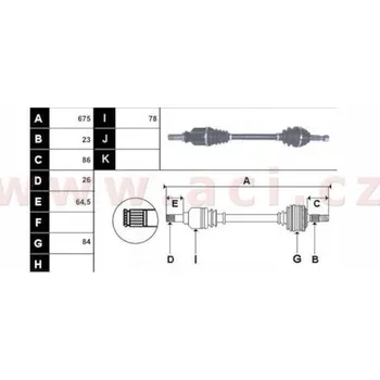 poloosa AVORD délka 675 mm, 23 drážek u kola, 26 drážek u převodovky (převodovka JR5/JH3), L, repasovaný originál (+vratná část