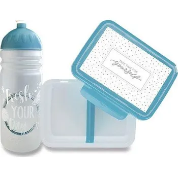 Svačinový box Set Zdravá lahev 0,7 l a Zdravá sváča - Fresh šedomodrá
