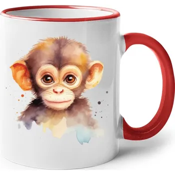 Keramický hrnek Opička, Barva Červená, Velikost 330 ml, Canvas Keramický hrnek s barevným uchem Bezvatriko.cz 2693