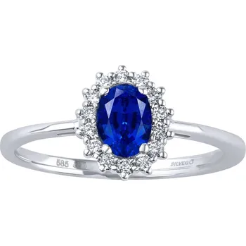 Šperk Zlatý zásnubní prsten princezny KATE z bílého zlata s přírodním safírem a diamanty 0,20 ct