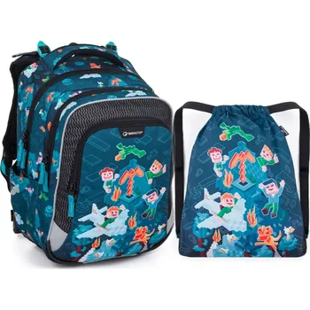 Školní batoh Bagmaster set LUMI 24 E školní batoh – kostičkový svět