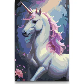 Malování podle čísel - Jednorožec z kouzelného lesa Velikost: 40x60cm, Rámování: Pouze srolované plátno