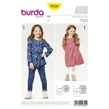 Střih Burda číslo 9350 na halenku a šaty ve vel. 92-122 -