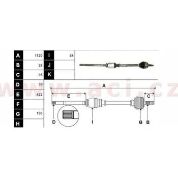 poloosa AVORD délka 1120 mm, 28 drážek u kola, 39 drážek u převodovky, + ABS 51z, P, repasovaný originál (+vratná část 595 Kč/2