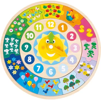 Puzzle New Classic Toys Dřevěné hodiny + puzzle