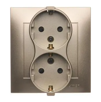 Elektrická zásuvka Simon DGSZ2Z/44 Zásuvka dvojnásobná Schuko s clonkami (kompletní výrobek) 16A 250V, šroubové svorky, zlatá matná, metalizovaná