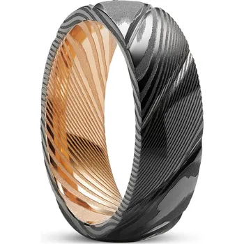 Šperk Fortis | 7mm prsten z damaškové oceli v barvě gunmetal s vnitřní stranou v barvě růžového zlata - Lucleon