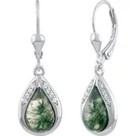 Stříbrné visací náušnice s přírodním mechovým Achátem