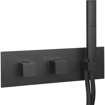 Vodovodní baterie Sapho DIMY podomítková sprchová/vanová termostatická baterie s ruční sprchou, 2 výstupy, černá mat DM493BL