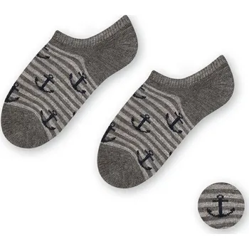 Šedé melanž chlapecké bambusové ponožky s kotvičkami a pruhy Art.152 JW049, GRAY MELANGE Velikost: 23/25