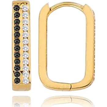 Módní doplněk MINET Zlaté náušnice obdélníky s černými a bílými zirkony Au 585/1000 2,15g