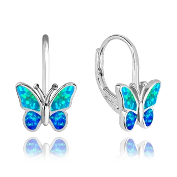 Náušnice Dětské stříbrné náušnice - motýlci s modrým opálem