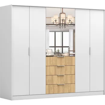 Ložnicová sestava Šatní skříň Galaxy 6D 21 Barva korpusu: Bílá, Rozměry: 230 cm, Dveře: Dub hikora