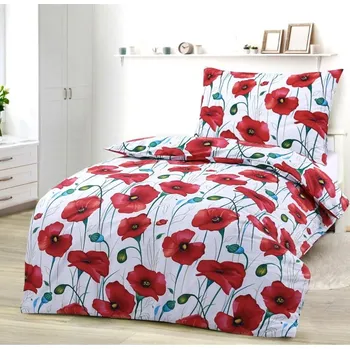 Povlečení Povlečení bavlněné Polní máky červené 200x140cm+90x70cm TiaHome