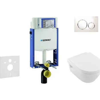 WC sada Geberit Kombifix - Set předstěnové instalace, klozetu a sedátka Villeroy & Boch, tlačítka Sigma20, DirectFlush, SoftClose, CeramicPlus, bílá/chrom 110.302.00.5 NB4