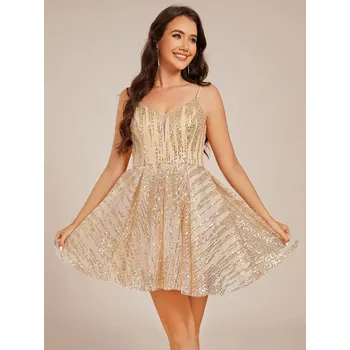 Dámské šaty Ever Pretty krátké zlaté šaty s flitry 2261 Velikost: XL / 42 / 10 / 14