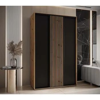Šatní skříň Skříň s posuvnými dveřmi 150 cm - Lanko Barva: Dub Artisan/černá