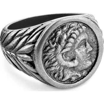 Prsten Obelius | Vintage pečetní prsten Herkulova mince stříbrné barvy - Lucleon