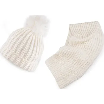 Čepice Dámská / dívčí sada čepice s bambulí a nákrčník - 1 krémová nejsvět.