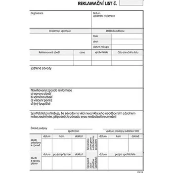 Tiskopis Reklamační listy A5 propis PM 118