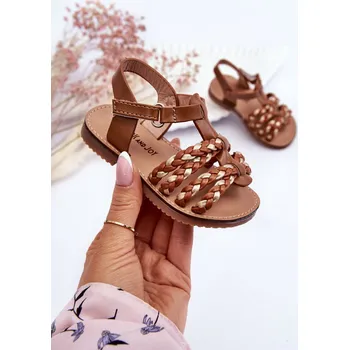 Dívčí sandály Dětské sandály na suchý zip s pruhy Sammy Barva: Béžová, Velikost: 23