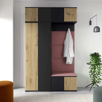 Předsíňová stěna Předsíňová stěna Ross 3 - černá/dub Artisan Barva čalounění: Starorůžová - Trinity 23