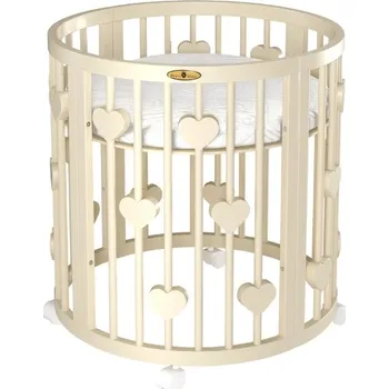 Dětská postýlka Oválná postýlka Royal Sleep 9v1 slonová kost srdce